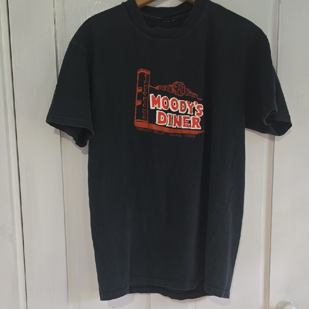 Vintage 80s MOODY'S DINER Waldoboro Maine Black Graphic Unisex T Shirt
